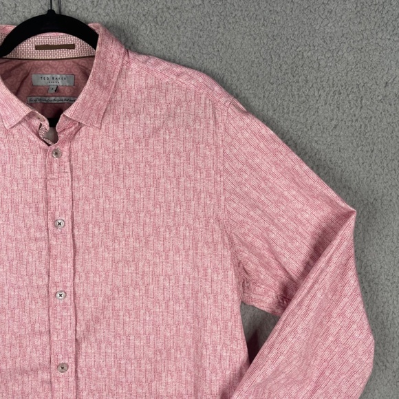 Ted Baker London Mens Button Down Shirt Size 5 43 Chest Pink Geometric - Picture 2 of 16